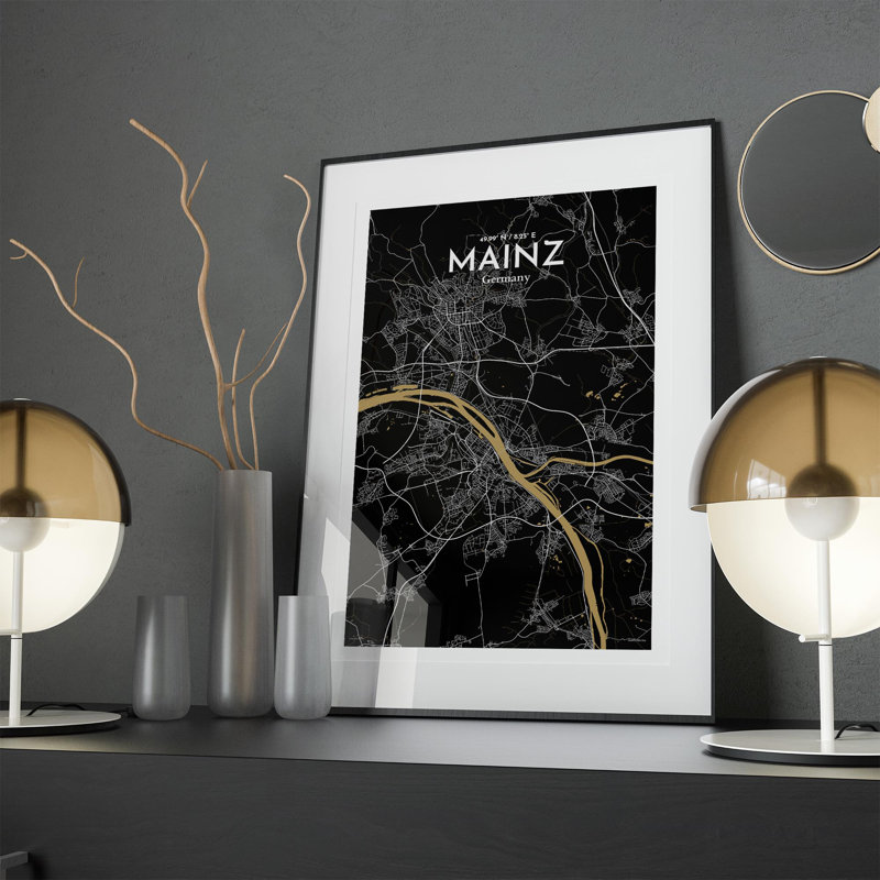 Mainz City Map In Luxe - No Frame Print, 17cm H x 11cm W x 0.05cm D