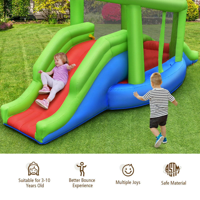 Gymax Inflatable Snail Bounce House Dual Slide Basketball Game Without Blower