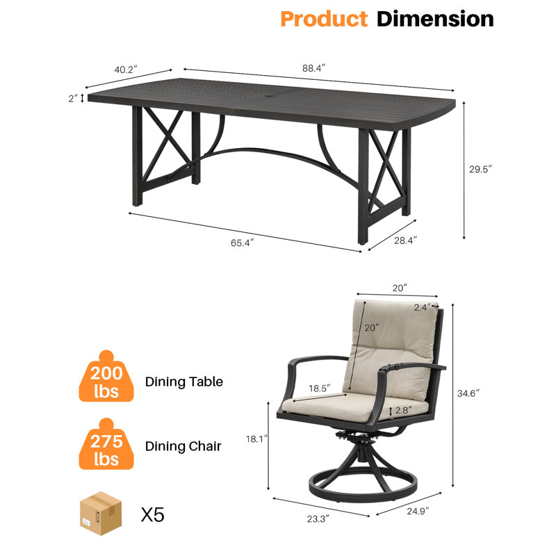 Seehill 9 Pieces Patio Dining Set For 8, Aluminum Outdoor Swivel Dining Set With Umbrella Hole, Outdoor Dining Set With Cushions, Patio Table And Chairs Furniture Sets For Deck, Garden, Yard, Gunmetal