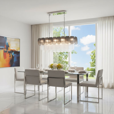 Bianca - Luminaire îlot 12 lumières - Nickel poli - Fumée cristalline avec verrerie de type Piastra