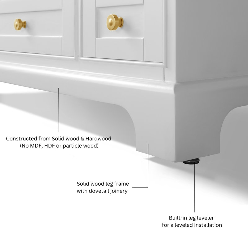 Audrey 84'' Free Standing Double Bathroom Vanity with Calacatta Quartz Top, White, Brushed Gold