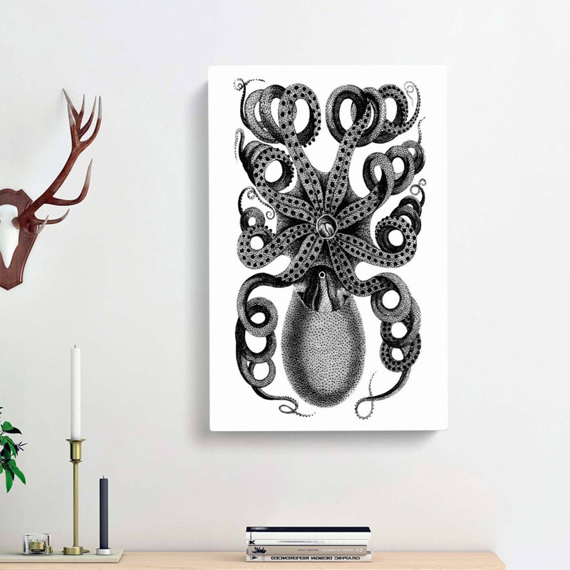 Rear Of An Octopus In Black And White by George Shaw - Wrapped Canvas Print, 50cm H x 35cm W x 3cm D
