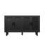 140cm 4-Door Faux Rattan Sideboard with Adjustable Shelves, Japandi PVC Woven Storage Cabinet with Metal Handles, Oak / Black-378395031