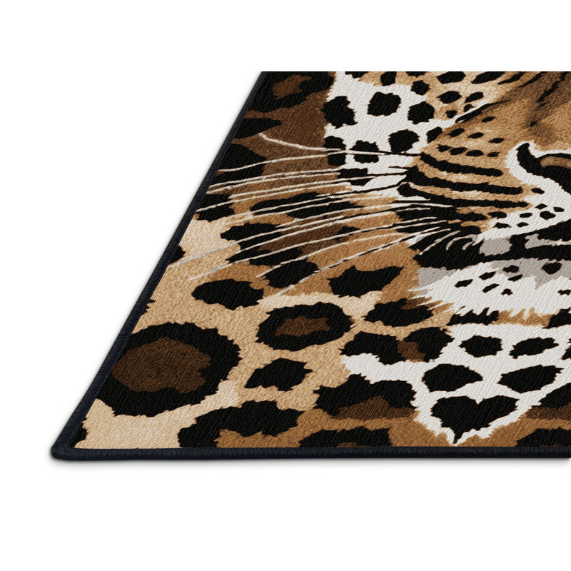 Washable Javan Leopard Big Cats Area Rug, Square 4'