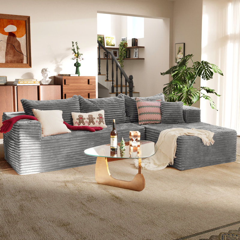 Sectional Upholstered Boneless L-Shaped Sofa With Chaise Lounge, Right Hand Facing, Gray