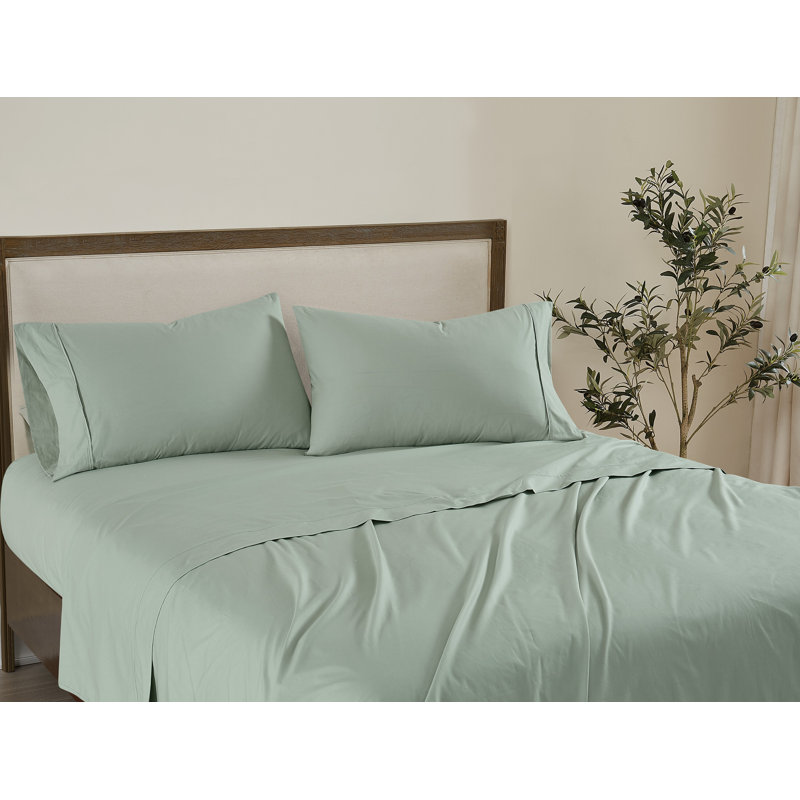  Ensemble de draps 100% coton 200 fils Classic, Ensemble de draps pour lit double avec 2 taies d'o, Sauge