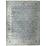 Gray Hand-Knotted Wool Subtle Textured Grid Geometric Modern Contemporary Carpet Rug