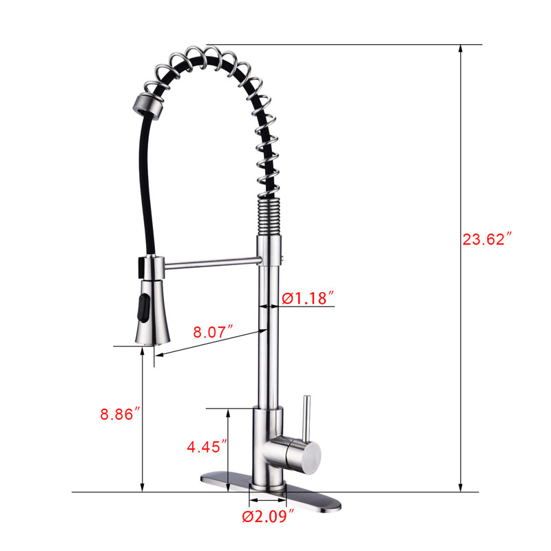 Modern Design Kitchen Faucet In Brushed Nickel - Single Handle Spring High Arc, Pull Down , Long Lasting Stainless Steel To Fatigue And Fading