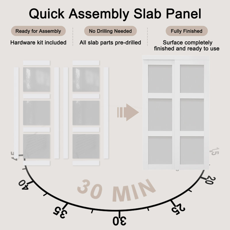 80" White MDF Frosted Glass Space-Saving Pantry Closet Sliding Door With All-Inclusive Hardware Set(Assembly Required)