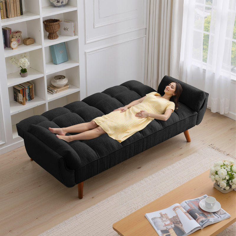 Kamaren Full 75.39" Futons Upholstered Convertible Sofa, Ash Black Polyester Blend