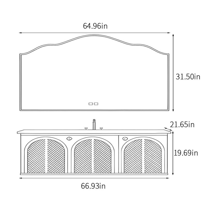 Armoire de salle de bain luxueuse rétro de style français, H 19,69 po x l 66,93 po x P 21,65 po, Blanc cassé