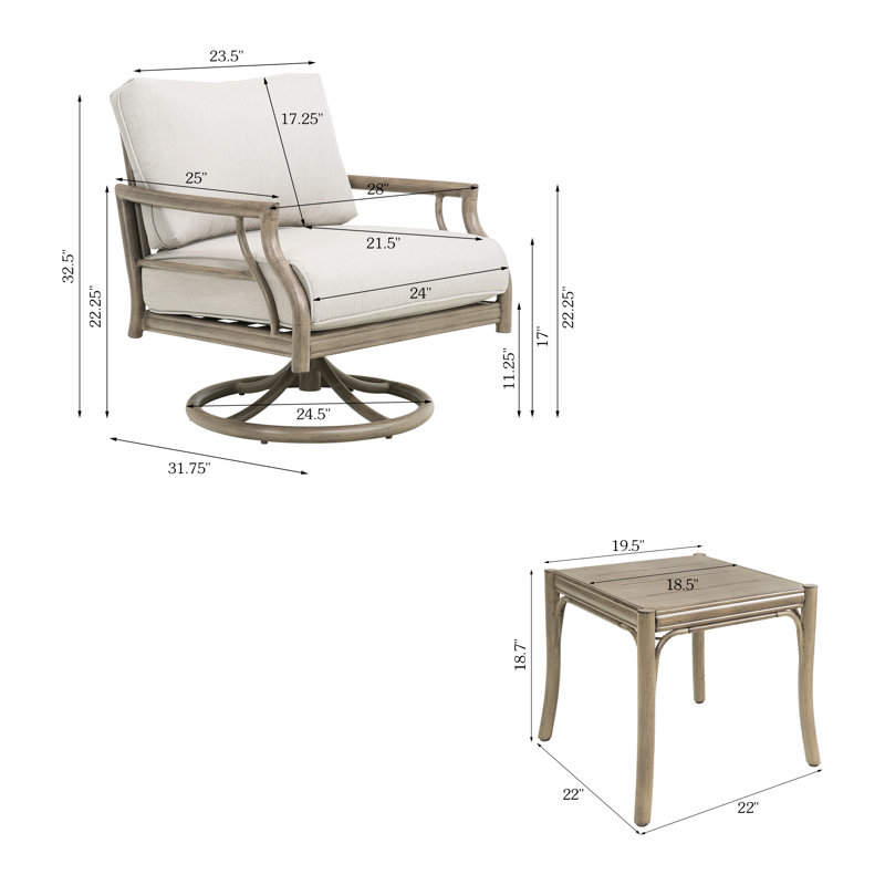 Lamando 2 Person Patio Aluminum Swivel Conversation Set With Table And Cushions