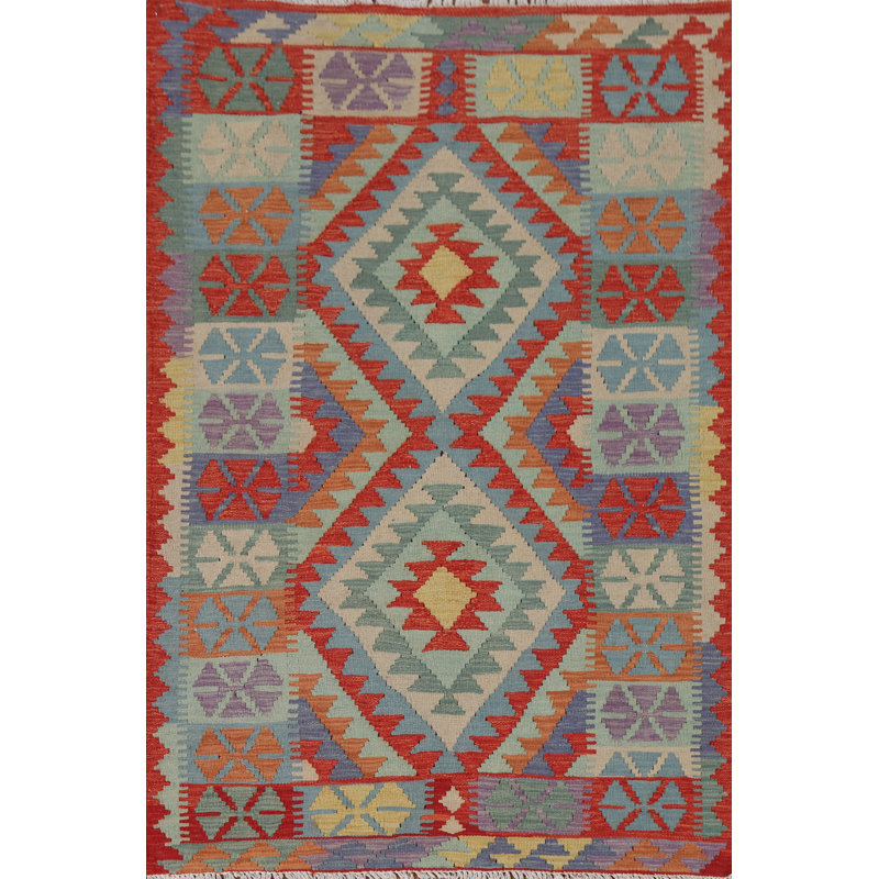 Tapis géométrique en laine Kilim