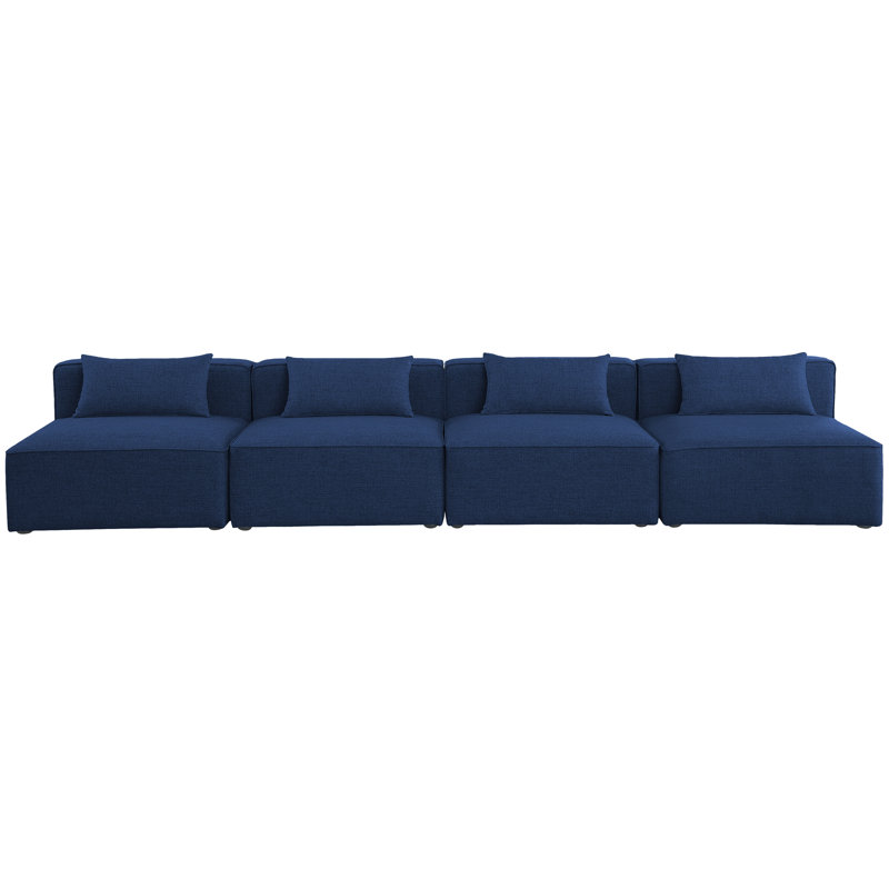Canapé modulaire Cube, Tissu texturé en lin bleu marine