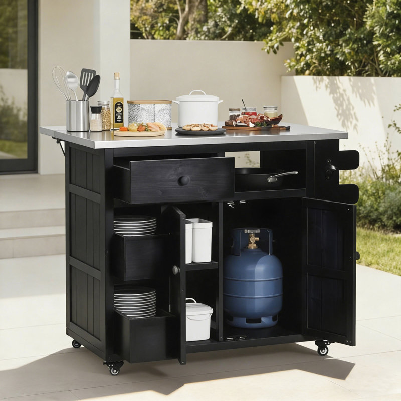 28‘’ Outdoor Solid Wood Extendable Kitchen Island, Black