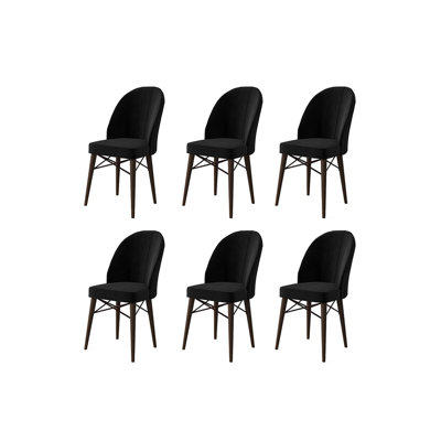 Ensemble de chaises modernes 6 pièces, noir et brun, 17,3 po x 37,8 po x 16,5 po | Structure 100% métal avec pieds en bois, tissu BabyFace, dossier en mousse à 18 bandes et siège en mousse à 22 bandes | Confort élégant pour la salle à manger et les espaces de vie