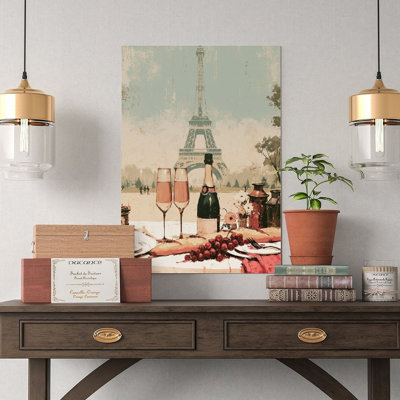 Canvas Wall Art Paris Eiffel Tower Champagne Picnic Wall Art Vintage Poster Print Home Decor
