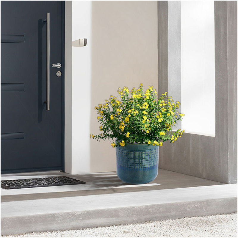 Ensemble de pots à fleurs en céramique émaillée verte faite à la main de 3, 10 po, 8 po et 6 po de diamètre, motif carré quadrillé, pour tablettes d'intérieur et d'extérieur pour plantes grasses et plantes, argile respirante avec trous de drainage