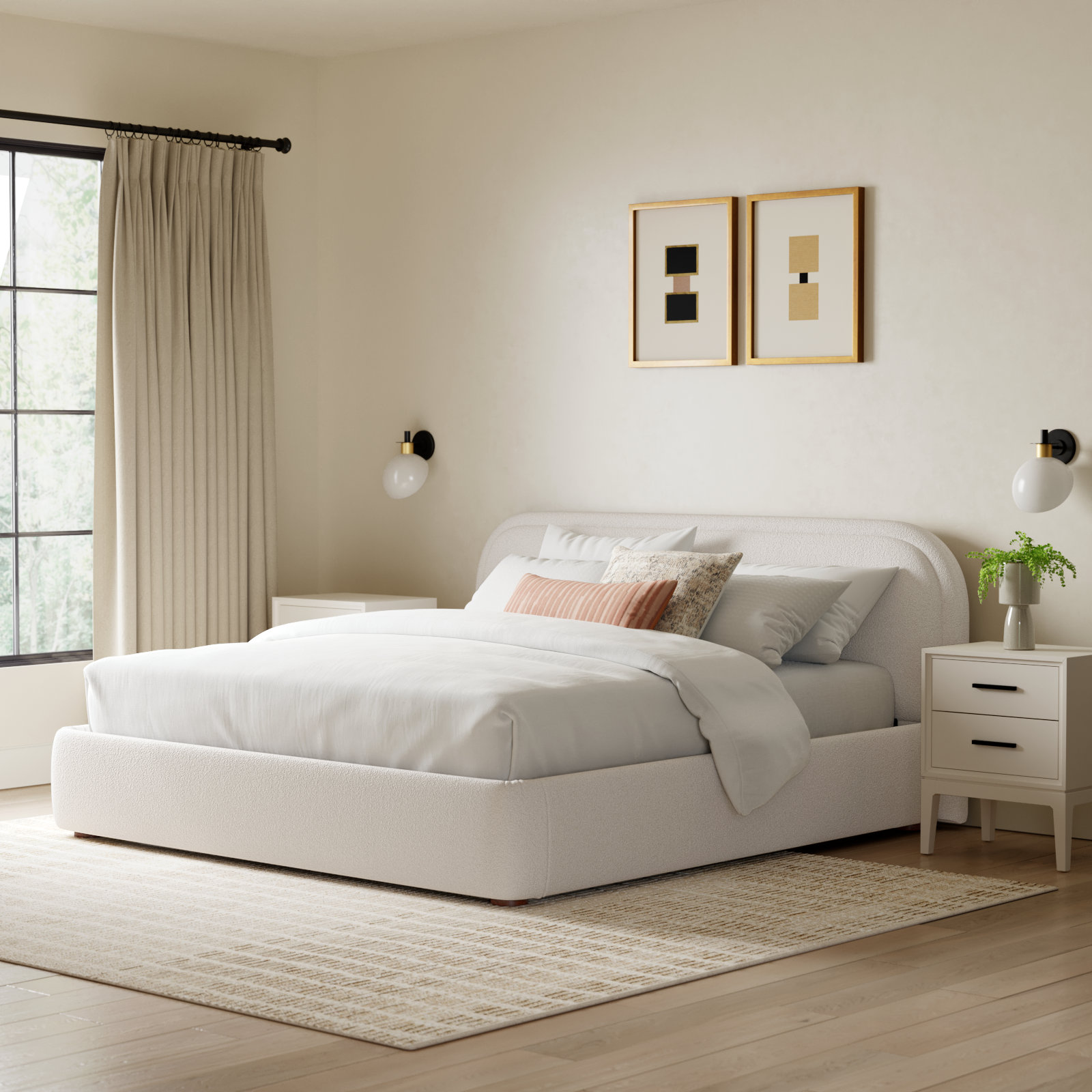 Shonda Linen Upholstered Bed, Oatmeal, King