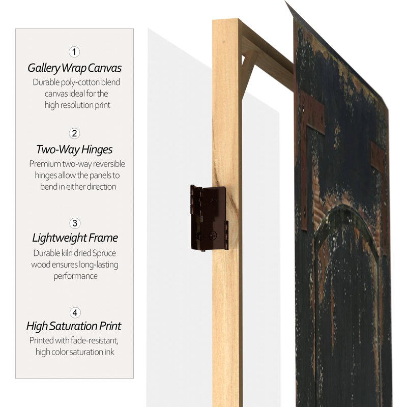 6 Ft. Tall Double Sided Stone Doorway Canvas Room Divider, Black