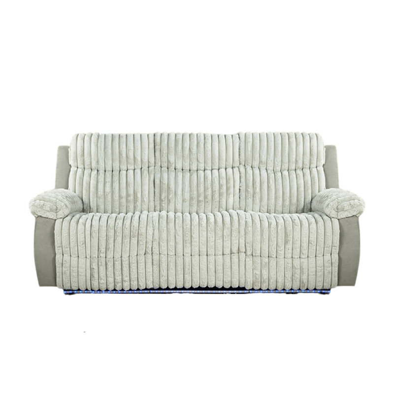 Jeya Manual Recliner Sofa, Wide Wale Light Gray Faux Fur, 83 Inch, Gray Corduroy