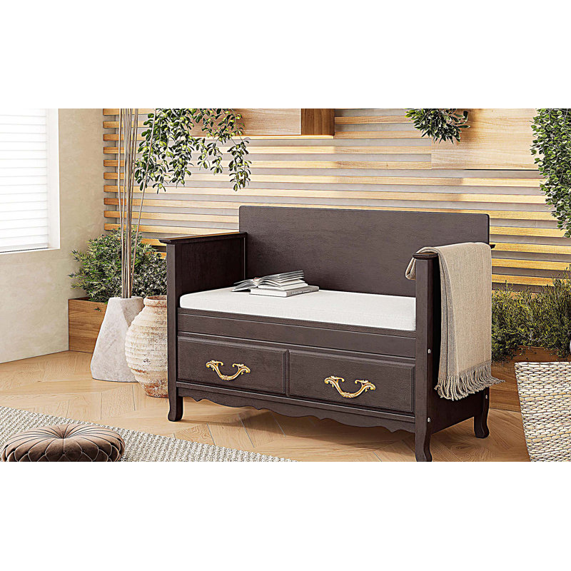 Banc de rangement avec dossier et coussin amovible, Espresso