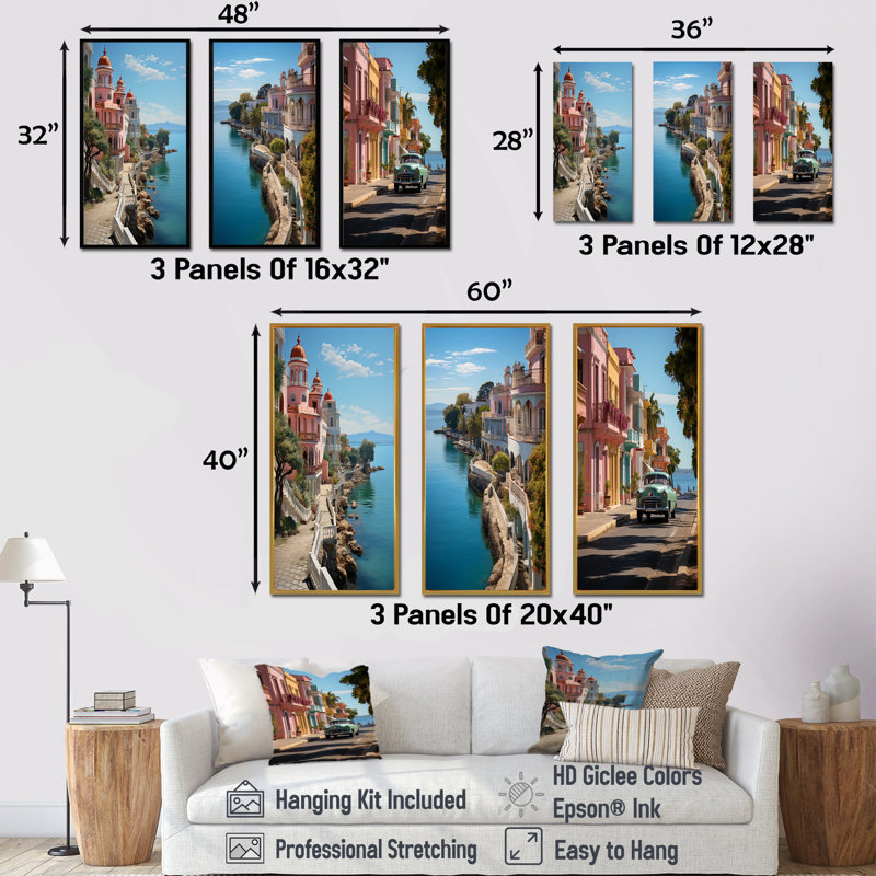Cuba Cienfuegos perle du sud - ensemble de 4 décorations murales paysage cubain, H 28 po x l 36 po, Cadre flottant blanc