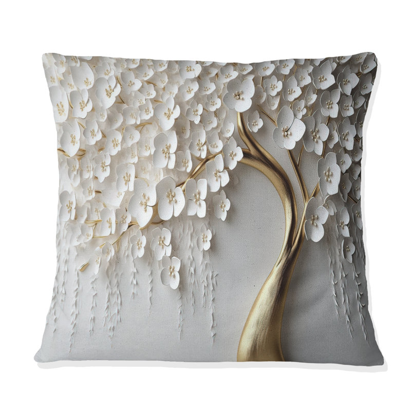 White Orchid Tree Garden Of Branches IV - Tree Floral Printed Throw Pillow, 18"H x 18"W