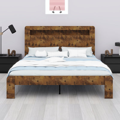 Structure de lit plateforme avec tête de lit à DEL avec rangement et 2 USB, grand rangement sous le lit
