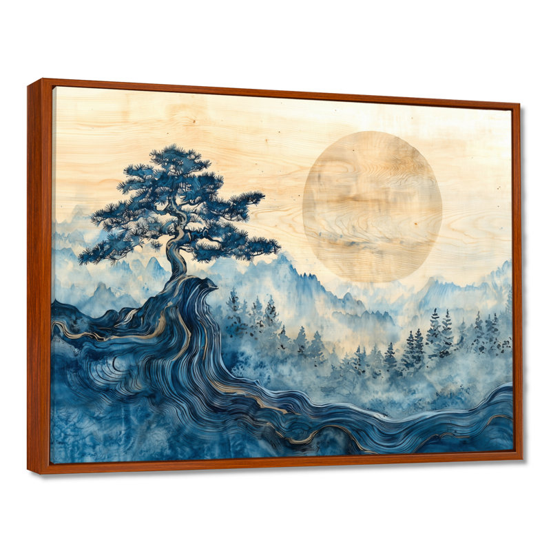 Art japonais Samarai paysage sérénité II - art mural japonais pour le salon, H 24 po x l 32 po, Impression encadrée flottante