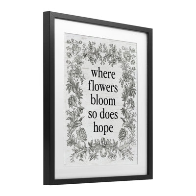 Hope Blooms Vintage Border Framed Print Under Glass, design by Lettered and Lined