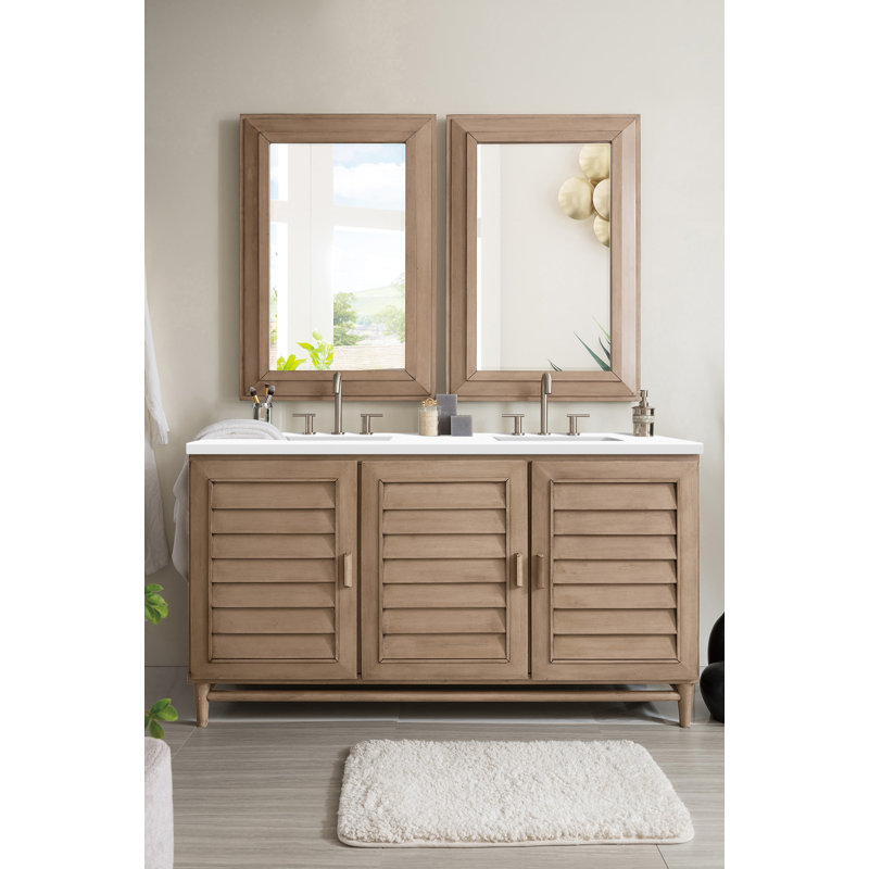 Portland 60'' W Double Vanity, White Zeus, Widespread