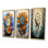 «Boho Time Orange Flowers And Blue Feathers», 3 pièces sur toile