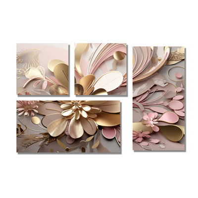 Liquide Art Floral Effervescence - Art floral abstrait, impressions sur toile, 4 pièces