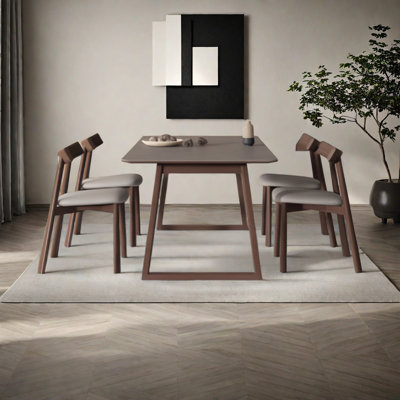 Ensemble de table de salle à manger rectangulaire en bois massif gris mat