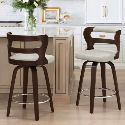 Tabouret de comptoir pivotant rembourré avec structure en bois manufacturé Deshunda