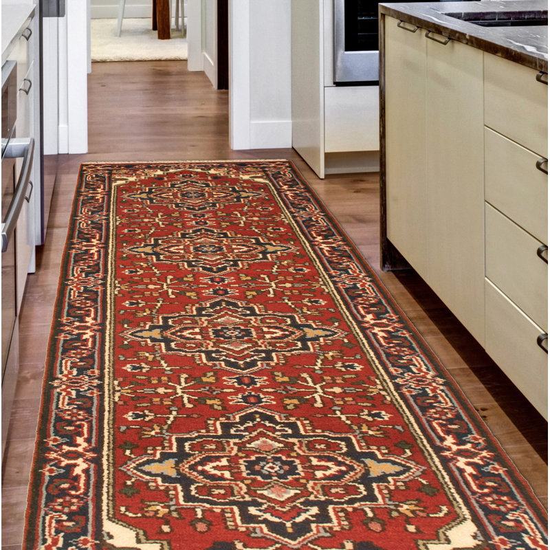 Tapis de couloir rouge en laine nouée à la main de conception unique 2 pi 7 po x 9 pi 10 po New Age Serapi