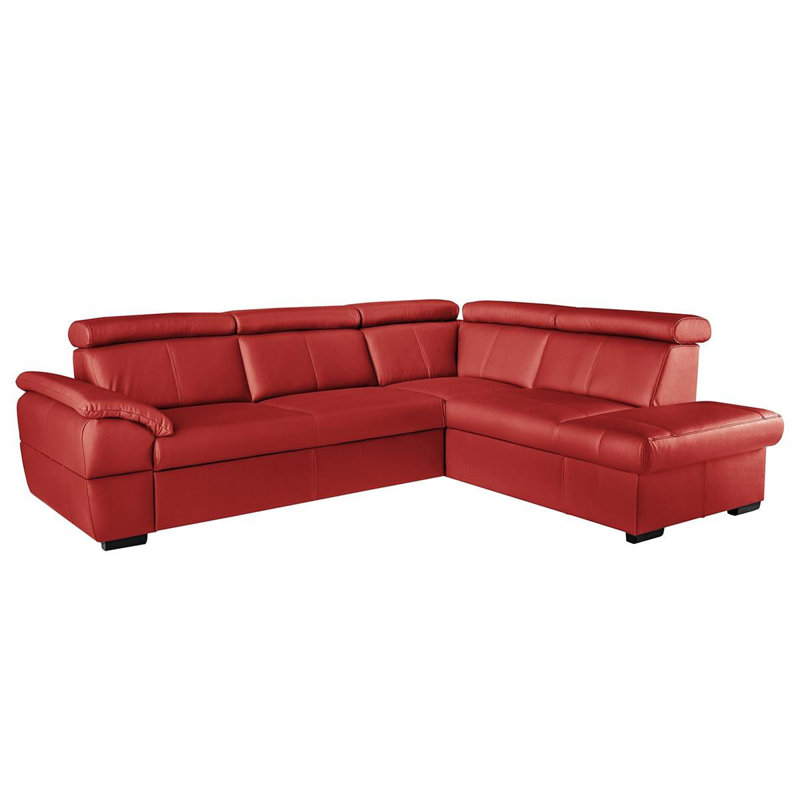 Edena Leather Corner Sofabed, Right Hand Facing, Red