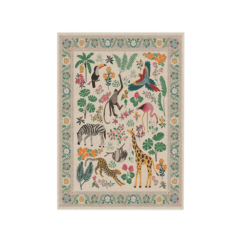 Tapis tissé à motifs botaniques et mignons, Rectangle 3 pi 9,81 po x 4 pi 11,06 po