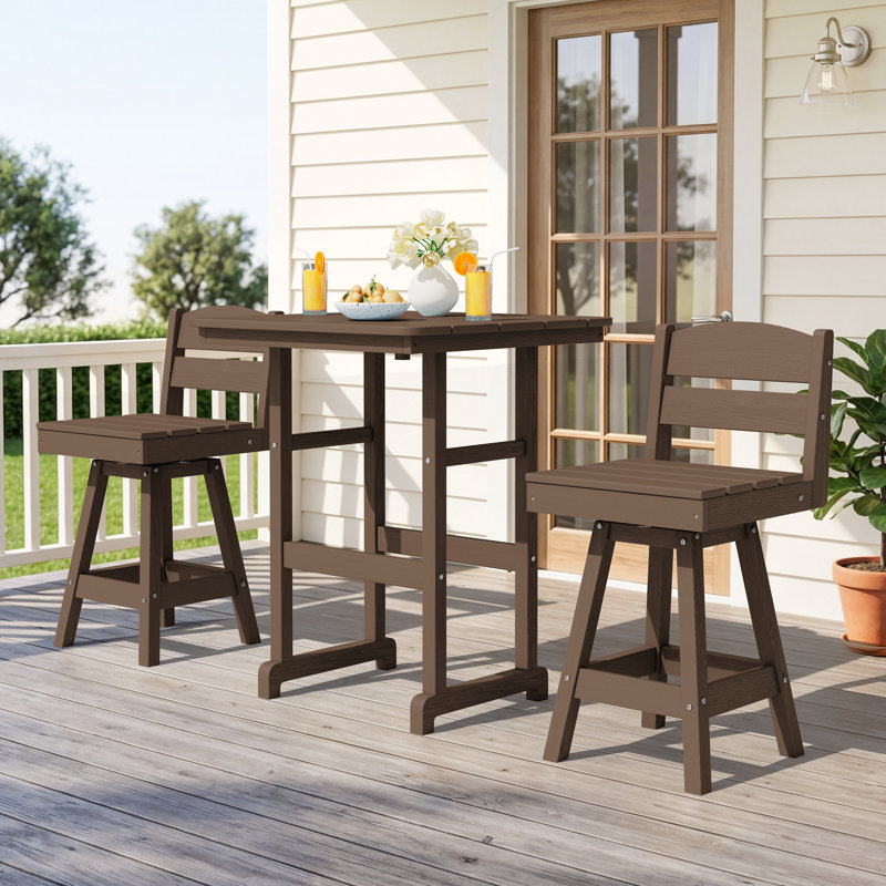 All-Weather HDPE Outdoor Swivel Bar Table and Chairs(3-Piece), Brown