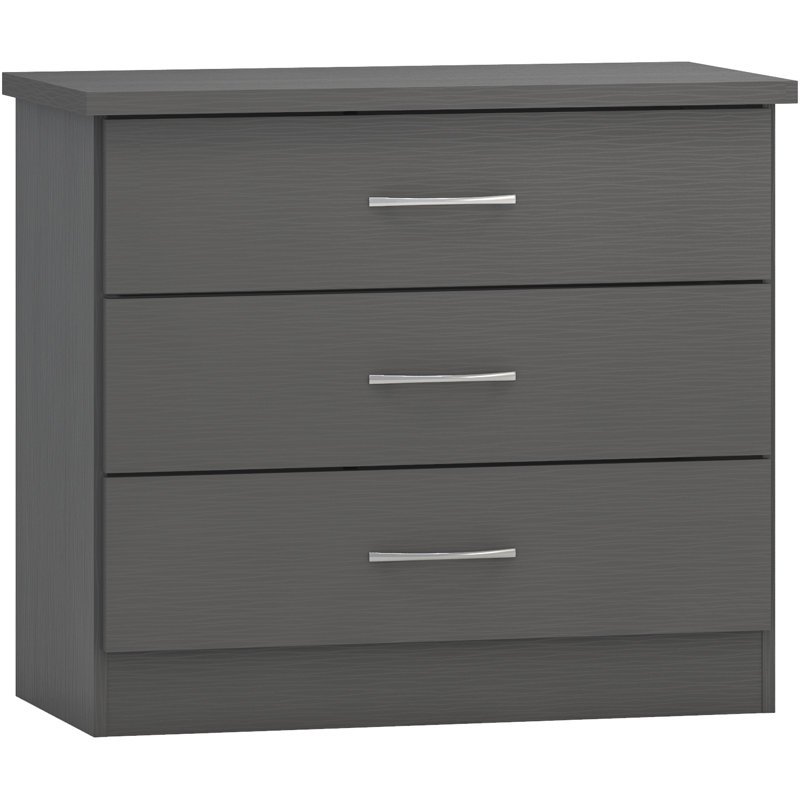 Cascio 3 Drawer Chest Of Drawers, 3D Effect Grey