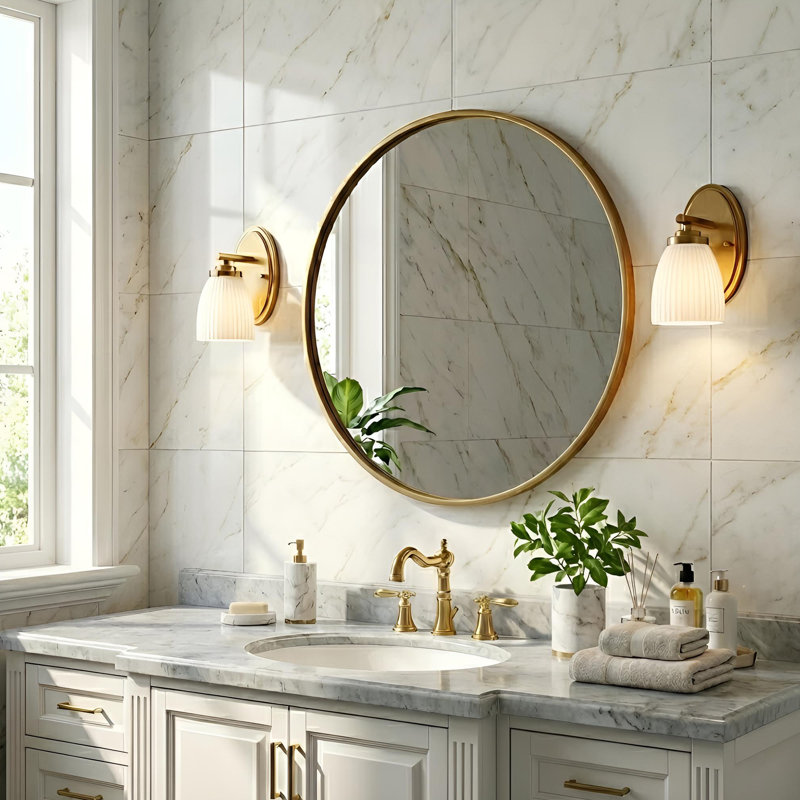 1-Light Modern Ribbed Frosted Glass Wall Sconce, Brass