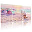 «Beach Beach Painter Under Colorful Umbrellas Sunset Scene», ensemble de 3 impressions sur toile-801828487