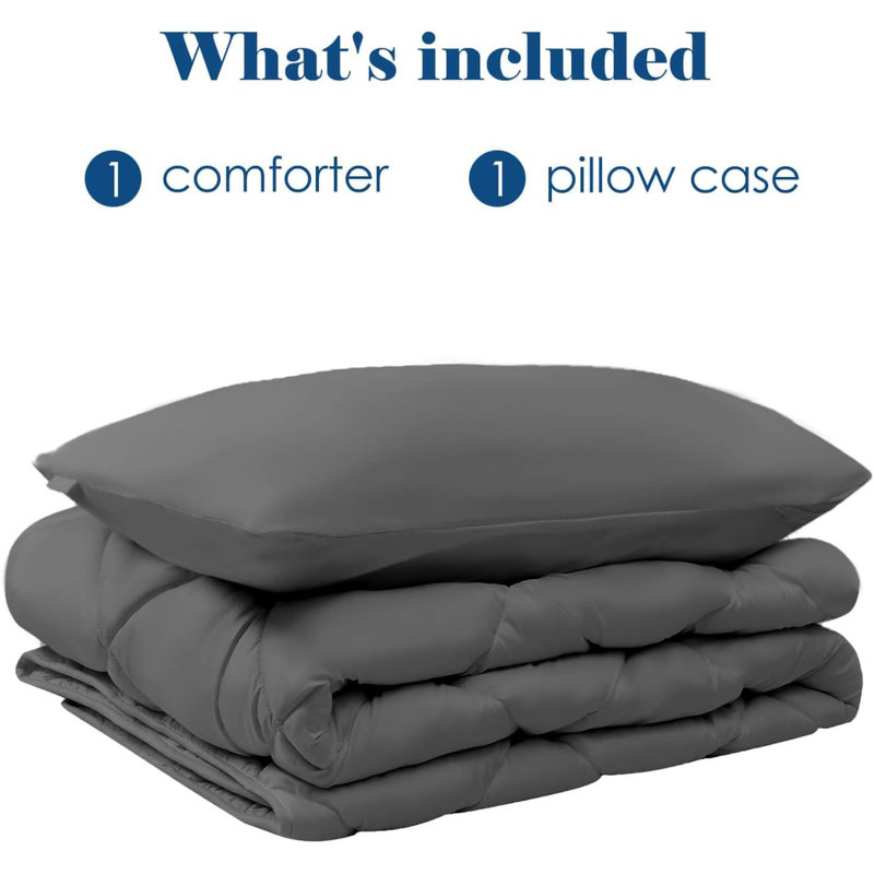 Ensemble d'édredon en duvet synthétique toutes saisons avec taie d'oreiller légère , Gris, Lit simple