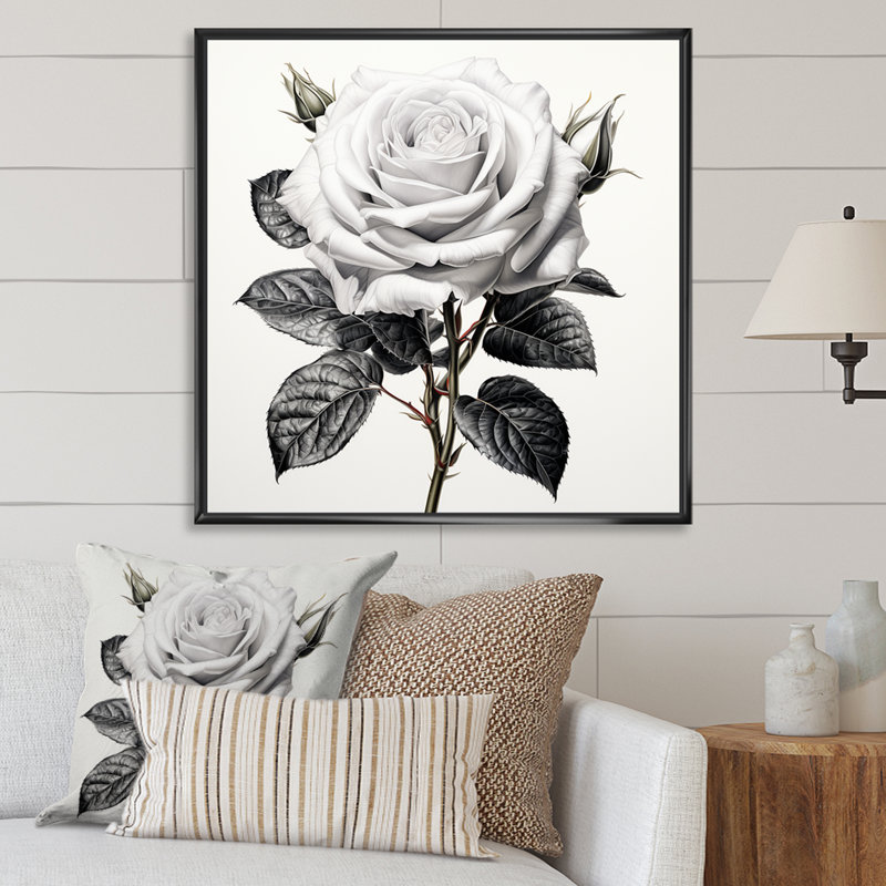 Dessin au crayon monochrome rose - rose, art mural, H 36 po x l 36 po x P 1,5 po, Cadre flottant noir