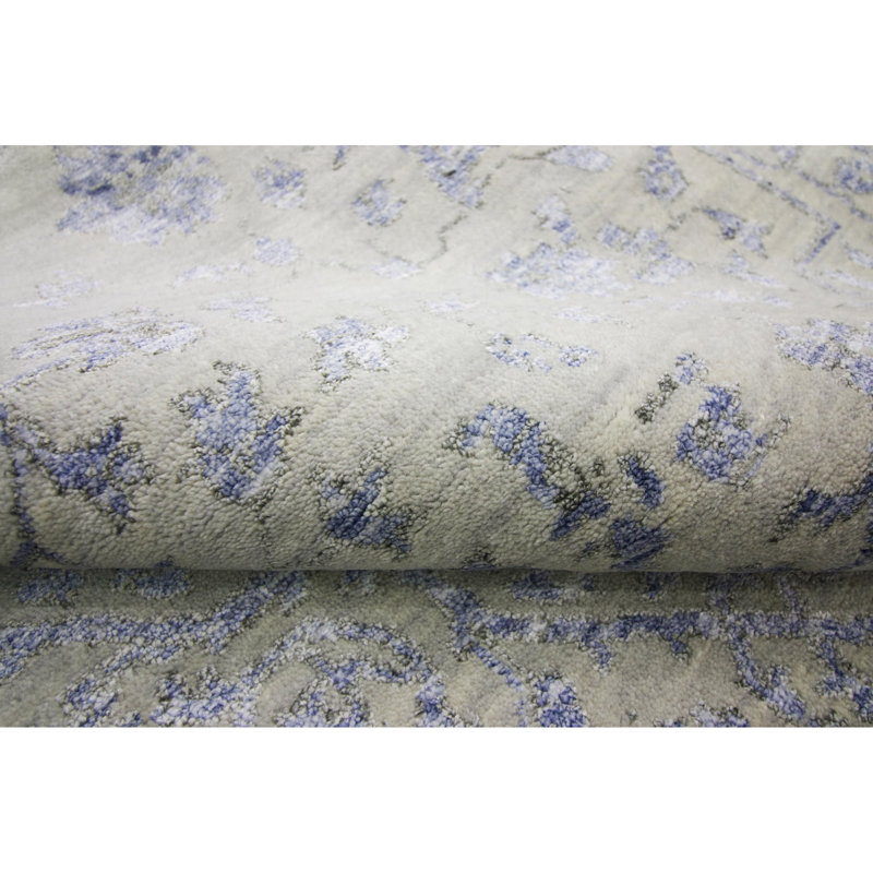Tapis argenté et gris foncé noué à la main de haute qualité, Rectangle 9 pi x 12 pi