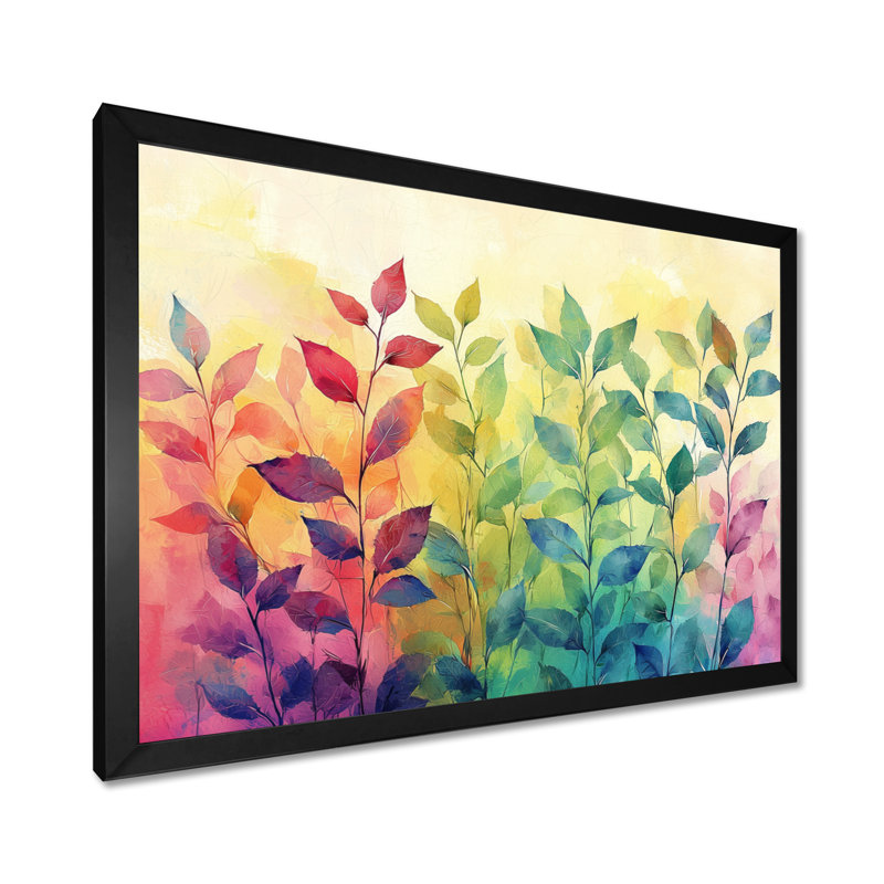 Neon Plants Pop Art - Herbes, art mural, H 12 po x l 20 po, Reproduction encadrée d'une seule photo sans pass, Noir