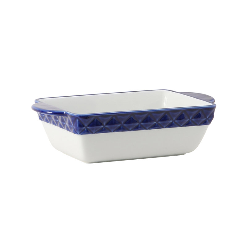 Casserole rectangulaire 1-1 / 2 pte 11 po (9 po sans poignée) de ShowTux x 6 po x 3 po, Blanc éclatant / bleu