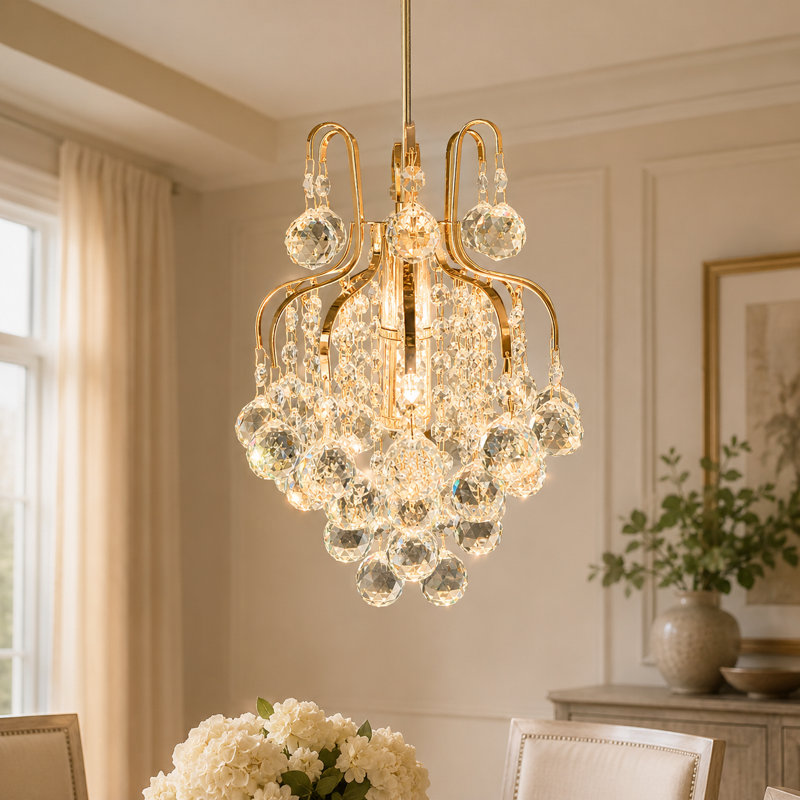 1 - Light Dimmable Crystal Empire Chandelier  With Gold Finish