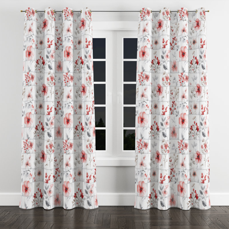 Patchwork Velvet Curtains - French Country Floral Patch Grommet Curtain - 1 Panel, 52" W x 84" L, Gold Grommets